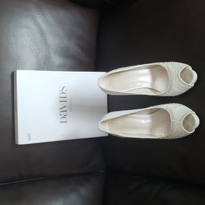 David's Bridal wedding shoes size 7.5  White with  jewels and sparkles